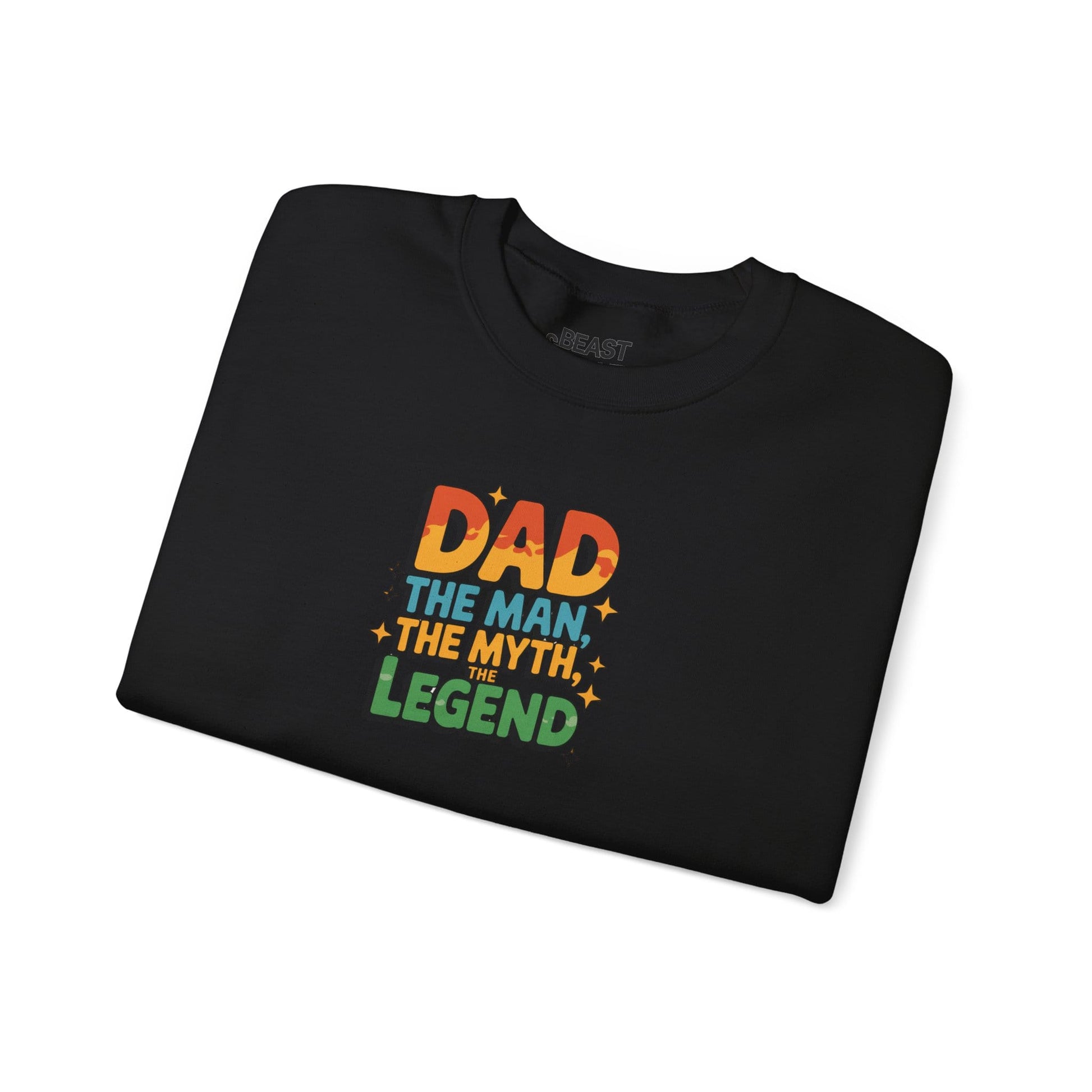 dark heather sweatshirt with Dad The Man The Myth The Legend graphic design