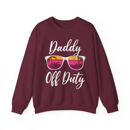 maroon sweatshirt with daddy off duty printed slogan for dads