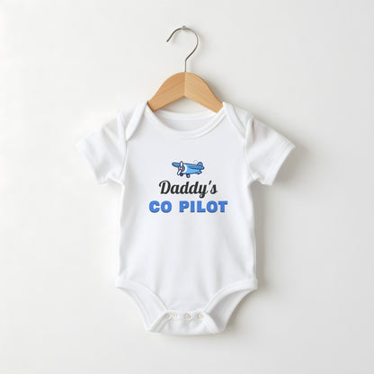 Daddy's Co-Pilot white baby grow on a hanger