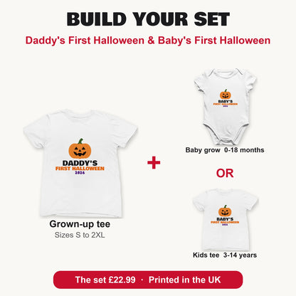 Daddy's First Halloween & Baby's First Halloween matching set build your set: grown-up tee with baby grow or kids tee
