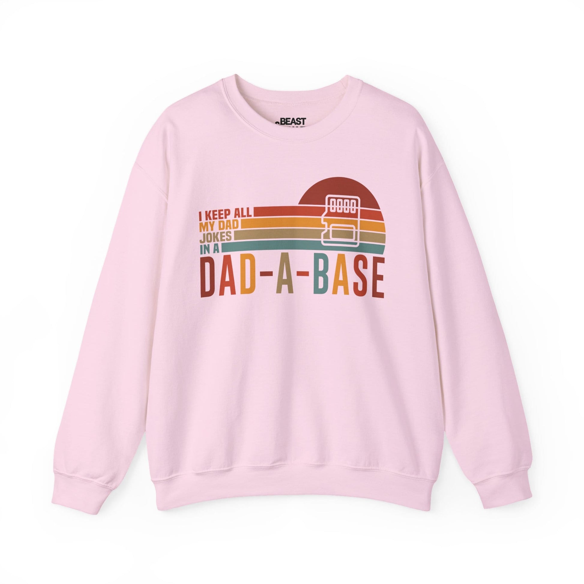 i keep all my dad jokes in a dad-a-base sweatshirt light pink sweatshirt Father's Day gift idea