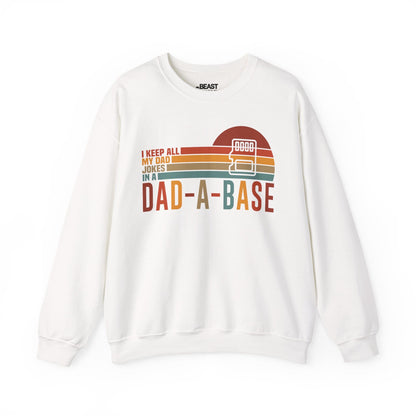 i keep all my dad jokes in a dad-a-base sweatshirt white sweatshirt Father's Day gift idea