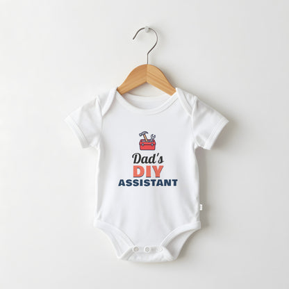 Dad's DIY Assistant white baby grow on a hanger