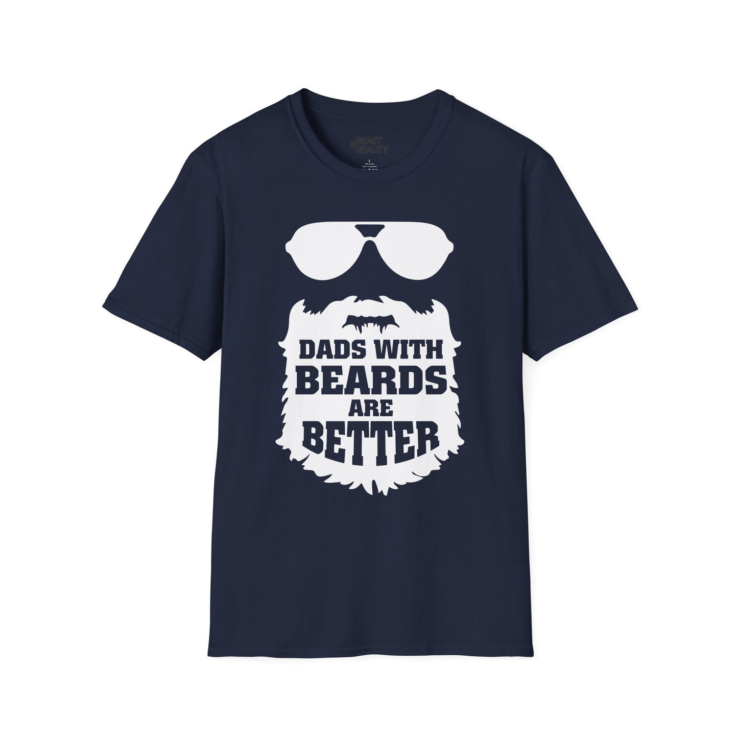 navy t-shirt with dads with beards are better bold printed design