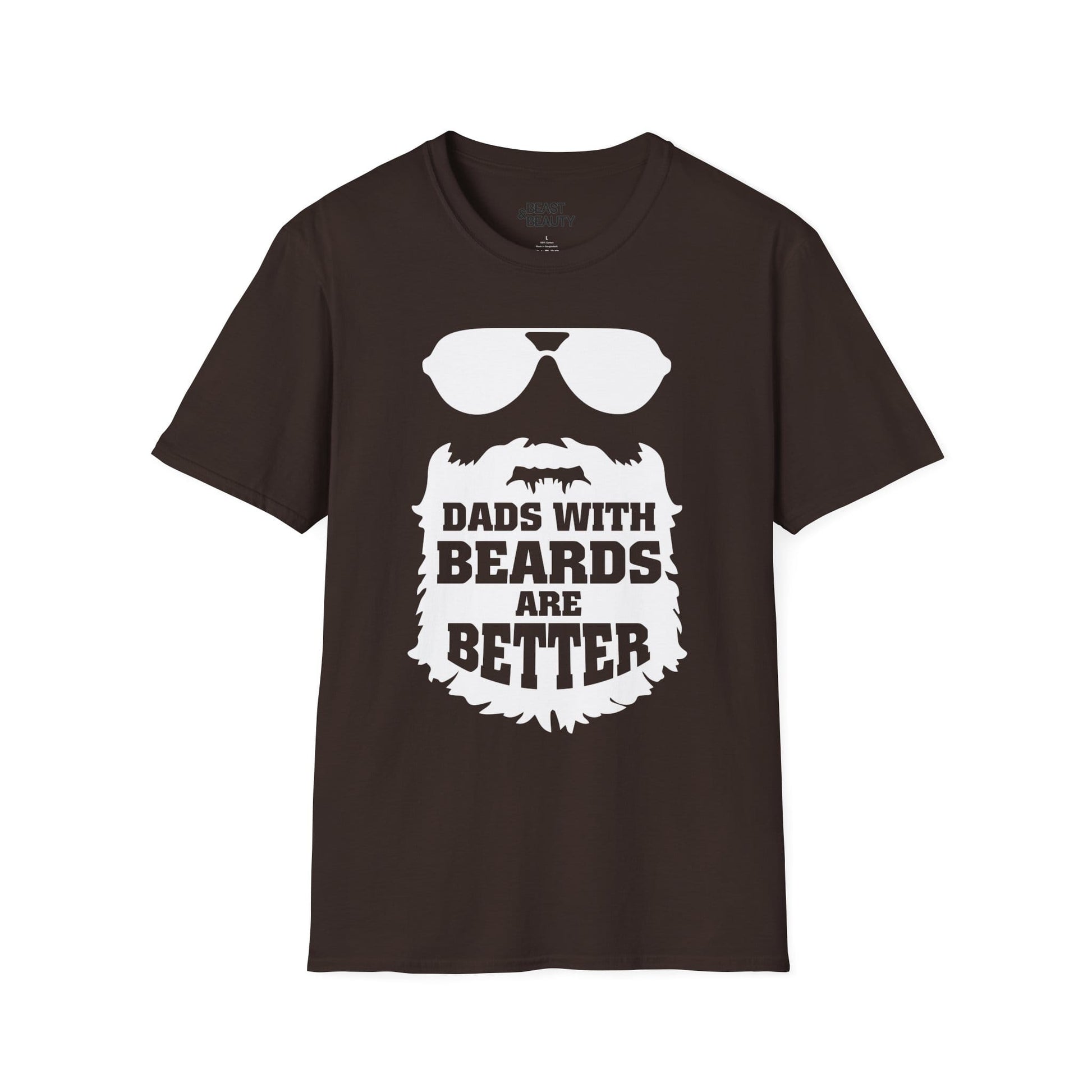 dark chocolate t-shirt with dads with beards are better graphic slogan