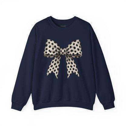 navy sweatshirt with bold dalmatian bow print for everyday wear
