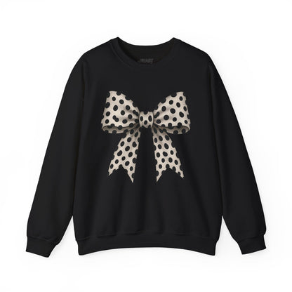black sweatshirt with dalmatian print and cute bow accent