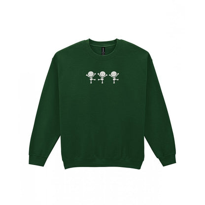 Dancing Skeletons Embroidered Sweatshirt in Forest Green