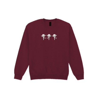 Dancing Skeletons Embroidered Sweatshirt in Maroon