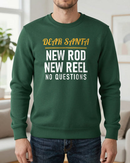 Dear Santa New Rod New Reel No Questions Funny Fishing Christmas Jumper & T-Shirt worn