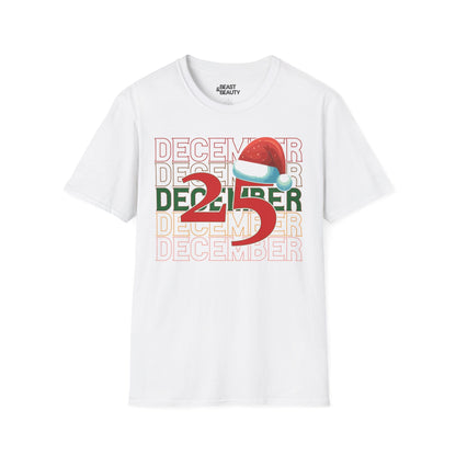 white t-shirt with December 25 Christmas graphic print