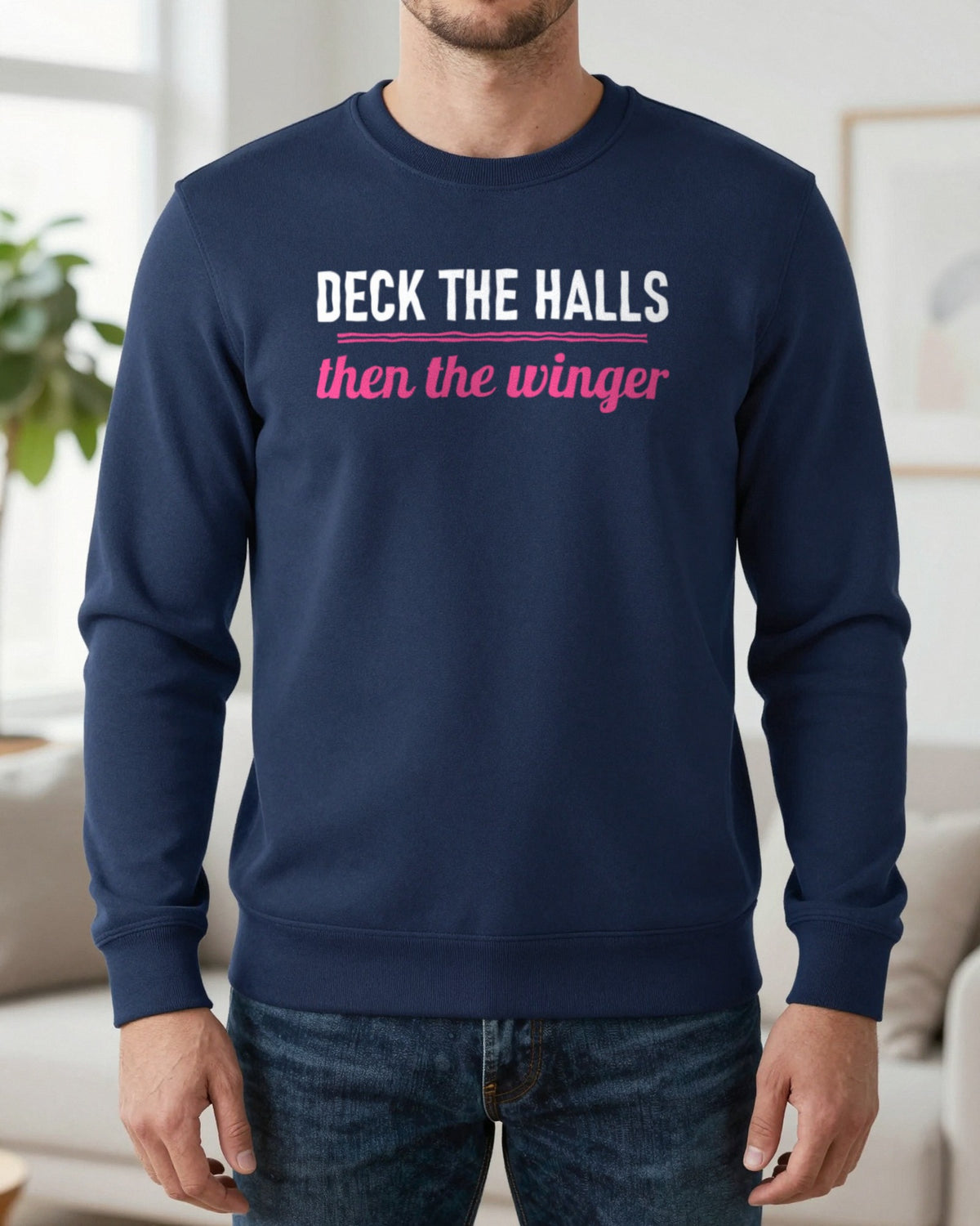 Deck The Halls Then The Winger Funny Rugby Christmas Jumper & T-Shirt worn