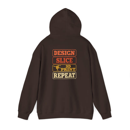 dark chocolate hoodie with bold typographic maker design in retro orange