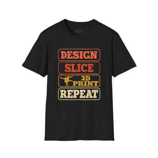 black t-shirt with design slice 3d print repeat stacked typographic graphic for makers