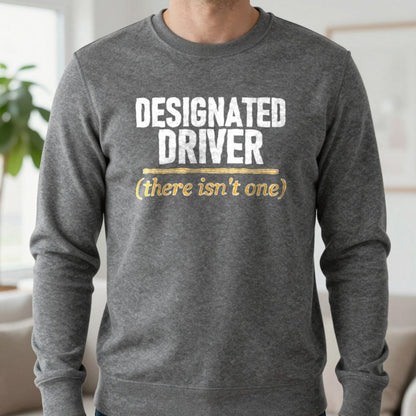 Designated Driver There Isn't One Stag Do T-Shirt & Sweatshirt in Charcoal, worn, our photo