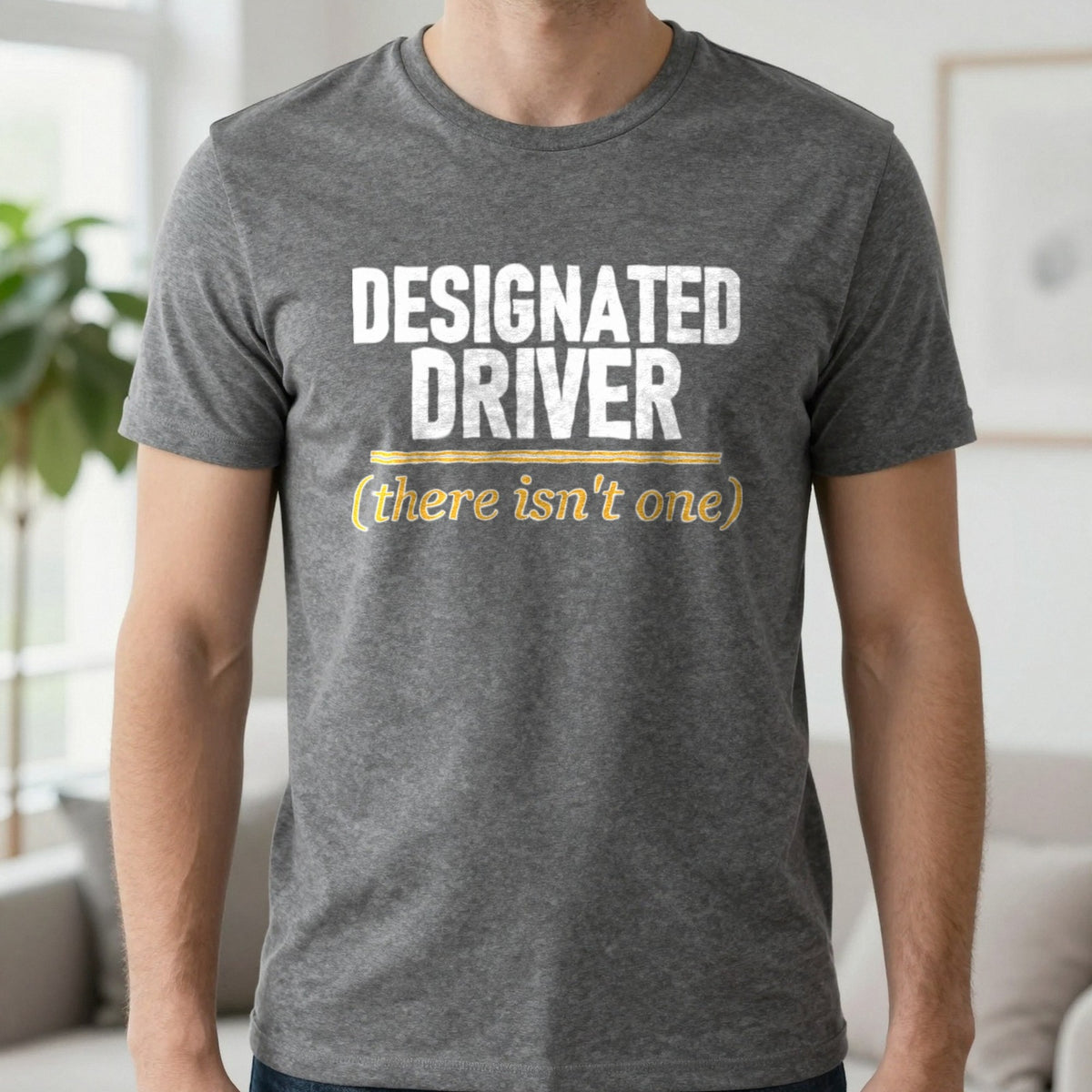 Designated Driver There Isn't One Stag Do T-Shirt & Sweatshirt in Charcoal, worn, our photo