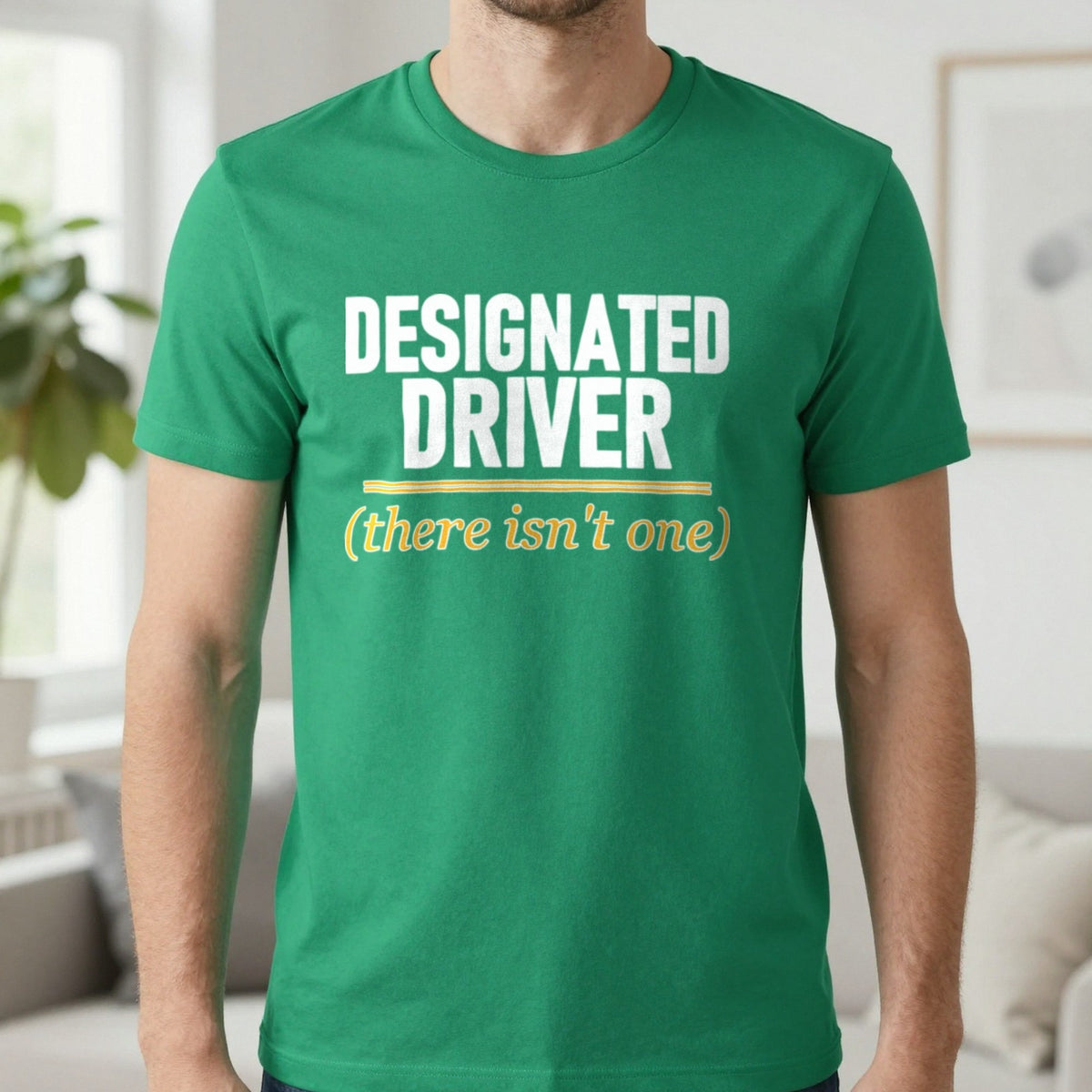 Designated Driver There Isn't One Stag Do T-Shirt & Sweatshirt in Irish Green, worn, our photo