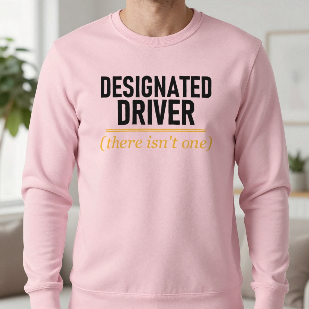 Designated Driver There Isn't One Stag Do T-Shirt & Sweatshirt in Light Pink, worn, our photo