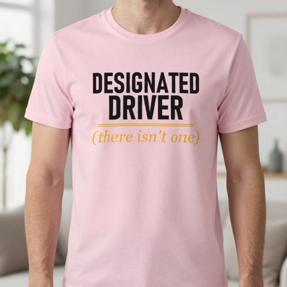 Designated Driver There Isn't One Stag Do T-Shirt & Sweatshirt in Light Pink, worn, our photo