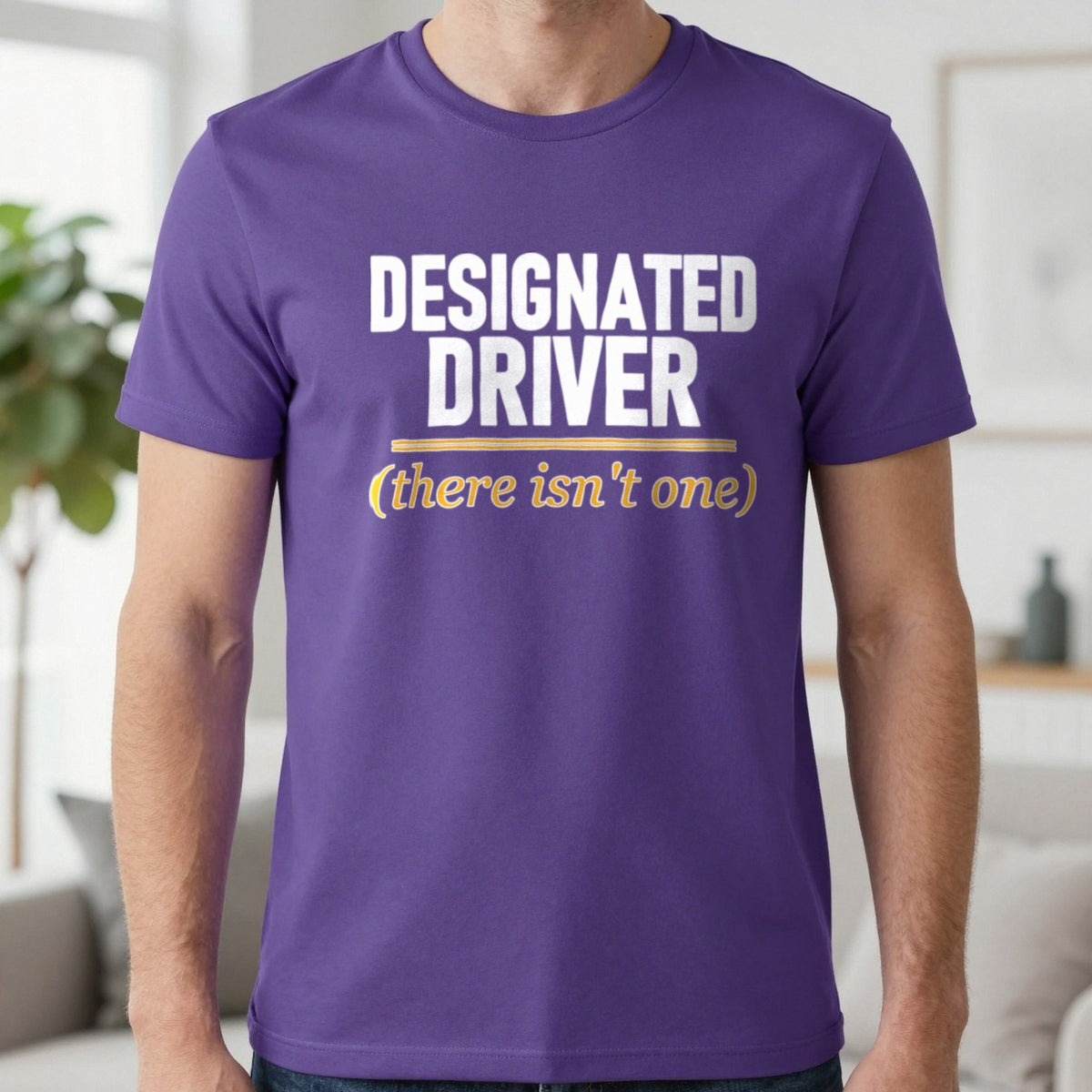 Designated Driver There Isn't One Stag Do T-Shirt & Sweatshirt in Purple, worn, our photo