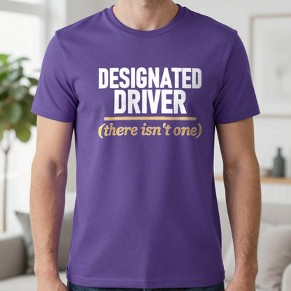 Designated Driver There Isn't One Stag Do T-Shirt & Sweatshirt in Purple, worn, our photo