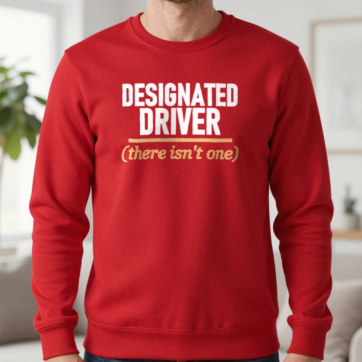 Designated Driver There Isn't One Stag Do T-Shirt & Sweatshirt in Red, worn, our photo