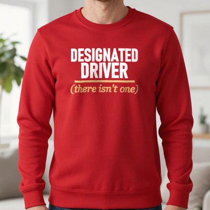 Designated Driver There Isn't One Stag Do T-Shirt & Sweatshirt in Red, worn, our photo