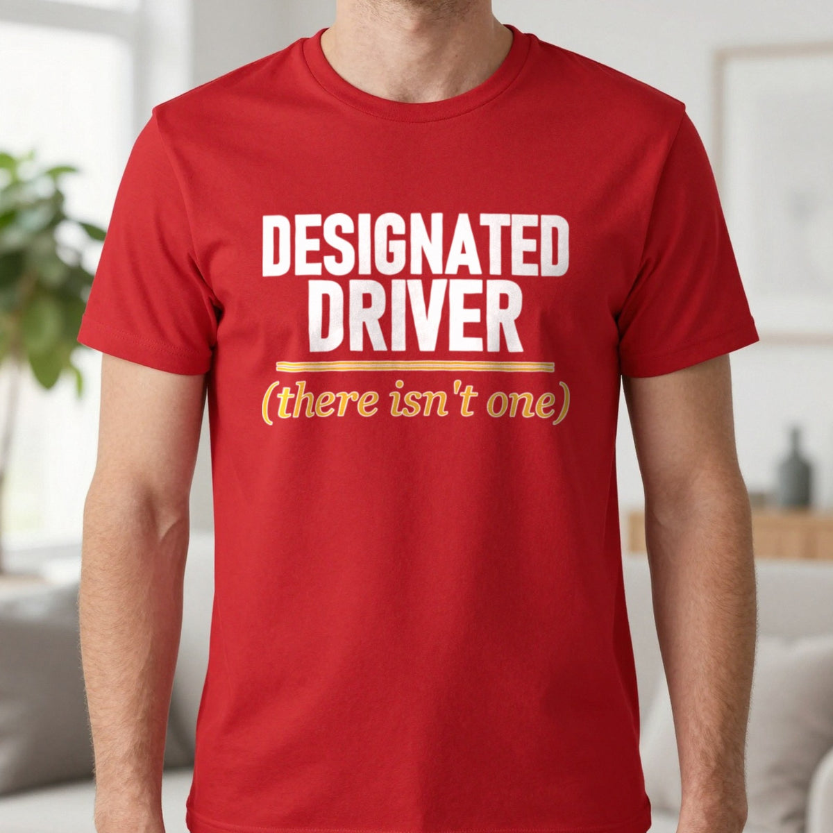 Designated Driver There Isn't One Stag Do T-Shirt & Sweatshirt in Red, worn, our photo