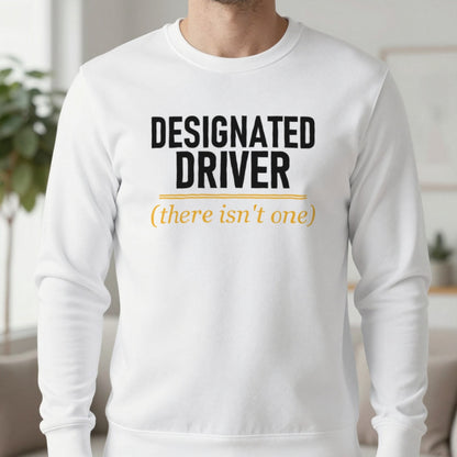 Designated Driver There Isn't One Stag Do T-Shirt & Sweatshirt in White, worn, our photo