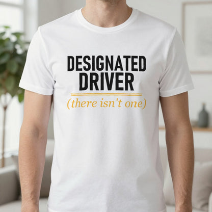 Designated Driver There Isn't One Stag Do T-Shirt & Sweatshirt in White, worn, our photo