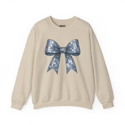 sand sweatshirt with disco bow shiny coquette design