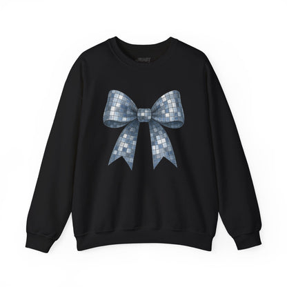 black sweatshirt with disco bow coquette graphic