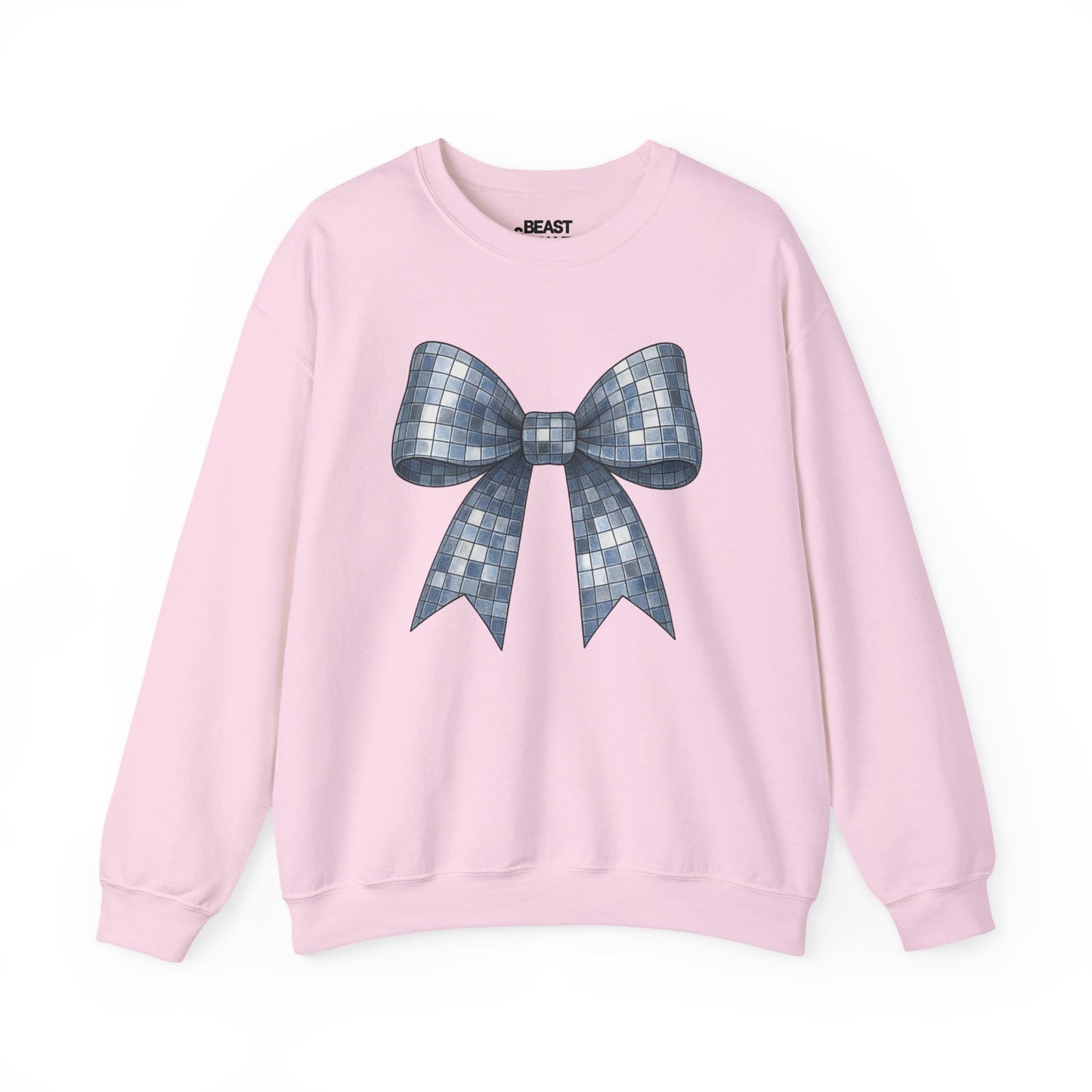 light pink sweatshirt with disco bow sparkle design for her