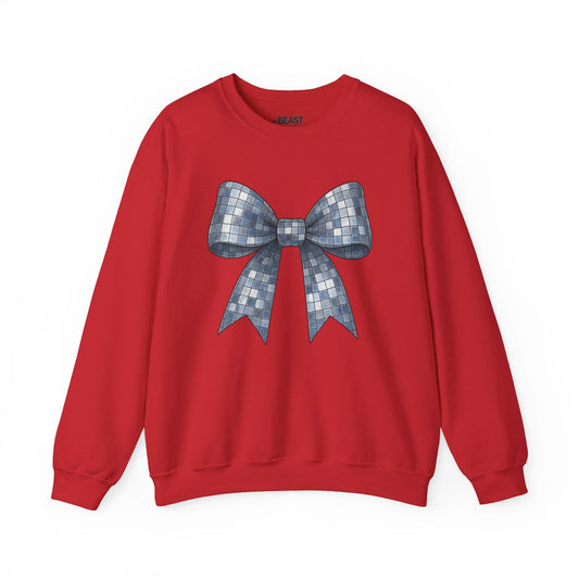 red sweatshirt with disco bow coquette design for gift