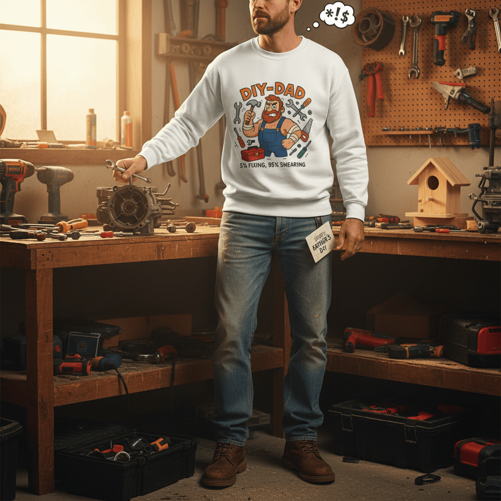 DIY Dad 5% Fixing 95% Swearing Sweatshirt available colours and sizes guide
