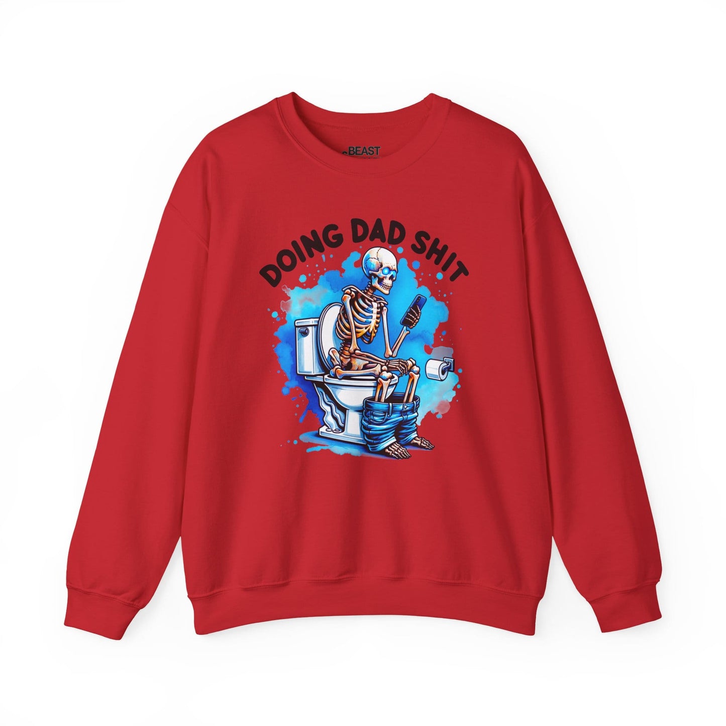 red sweatshirt with Doing Dad Sh*t print funny dad apparel