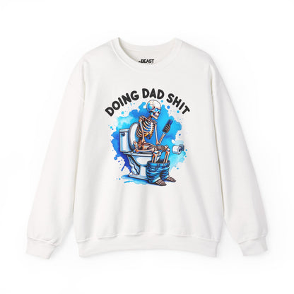 white sweatshirt with Doing Dad Sh*t graphic design Father's Day gift idea