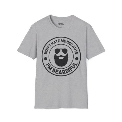 sport grey t-shirt with don't hate me because i'm beardiful funny beard slogan design for dad