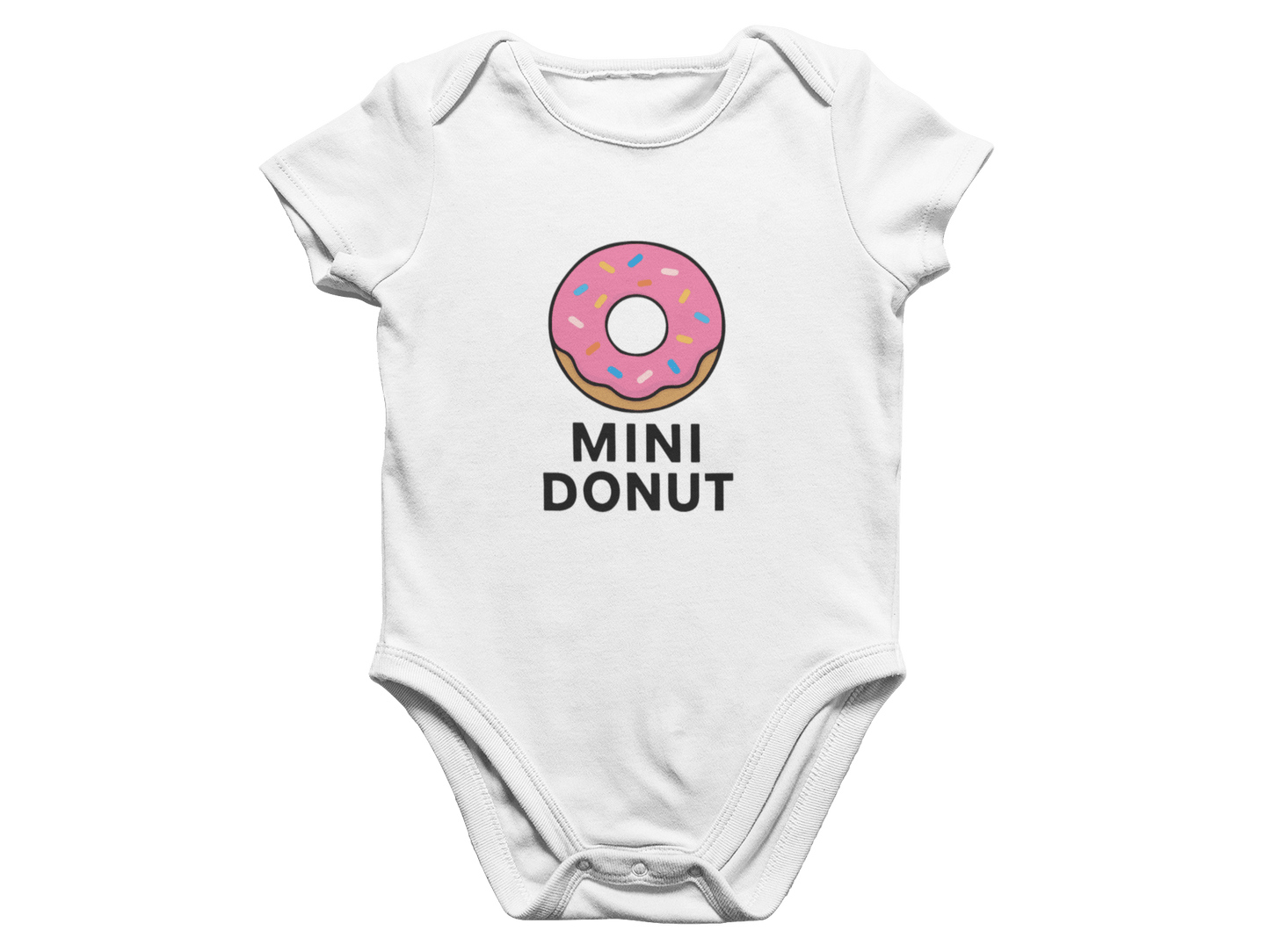 white t-shirt and baby grow with donut and mini donut funny matching family outfit