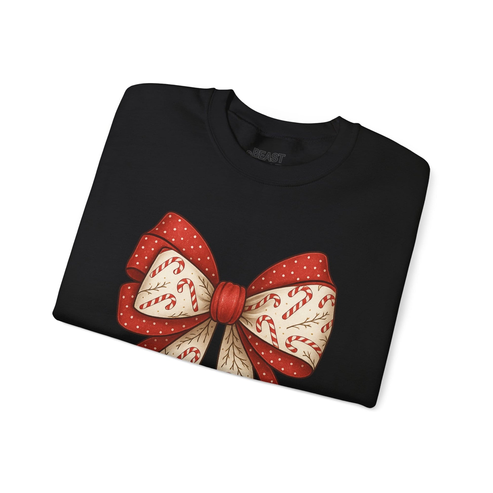 double candy cane bow sweatshirt shown in multiple colours and sizes