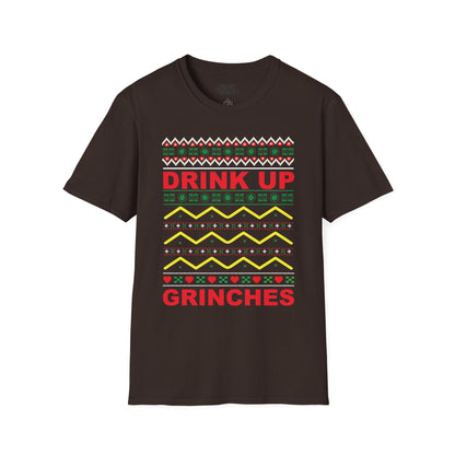 dark chocolate t-shirt with drink up grinches festive print