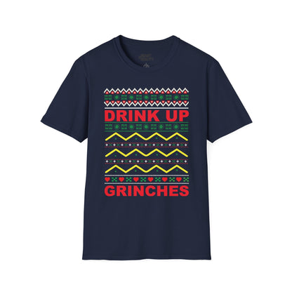 navy t-shirt with drink up grinches funny Christmas design