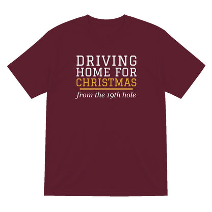Driving Home For Christmas From The 19th Hole Funny Golf Christmas Jumper & T-Shirt T-Shirt in Maroon