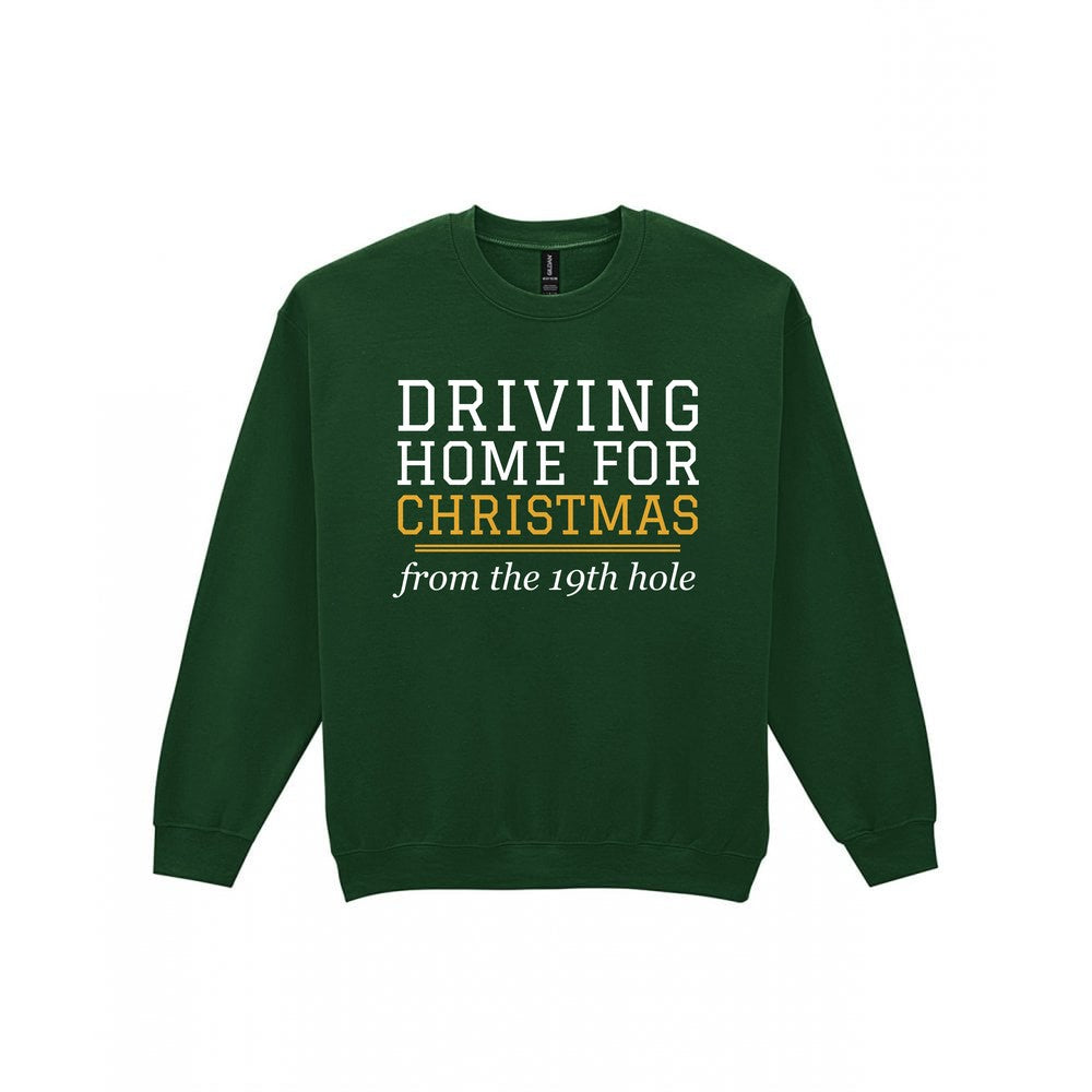 Driving Home For Christmas From The 19th Hole Funny Golf Christmas Jumper & T-Shirt Sweatshirt in Forest Green