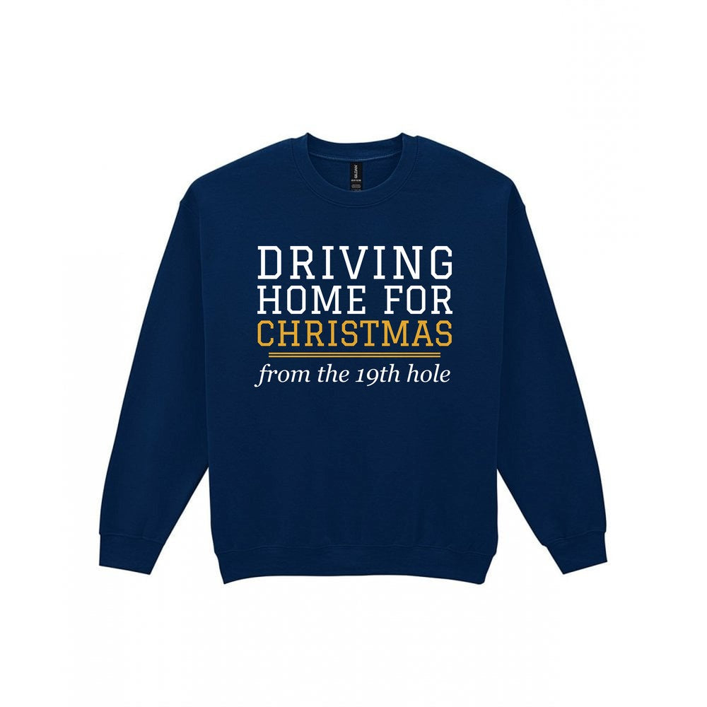 Driving Home For Christmas From The 19th Hole Funny Golf Christmas Jumper & T-Shirt Sweatshirt in Navy