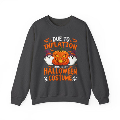 dark heather sweatshirt with bold inflation halloween graphic