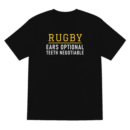 Ears Optional Teeth Negotiable Funny Rugby T-Shirt & Sweatshirt T-Shirt in Black