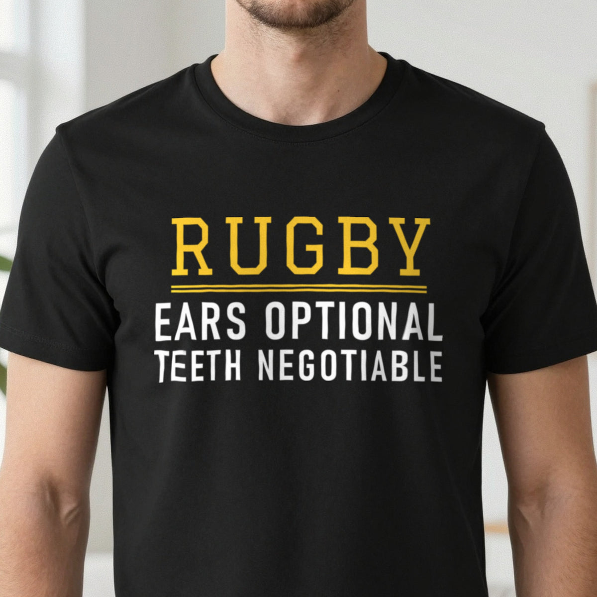 Ears Optional Teeth Negotiable Funny Rugby T-Shirt & Sweatshirt close-up