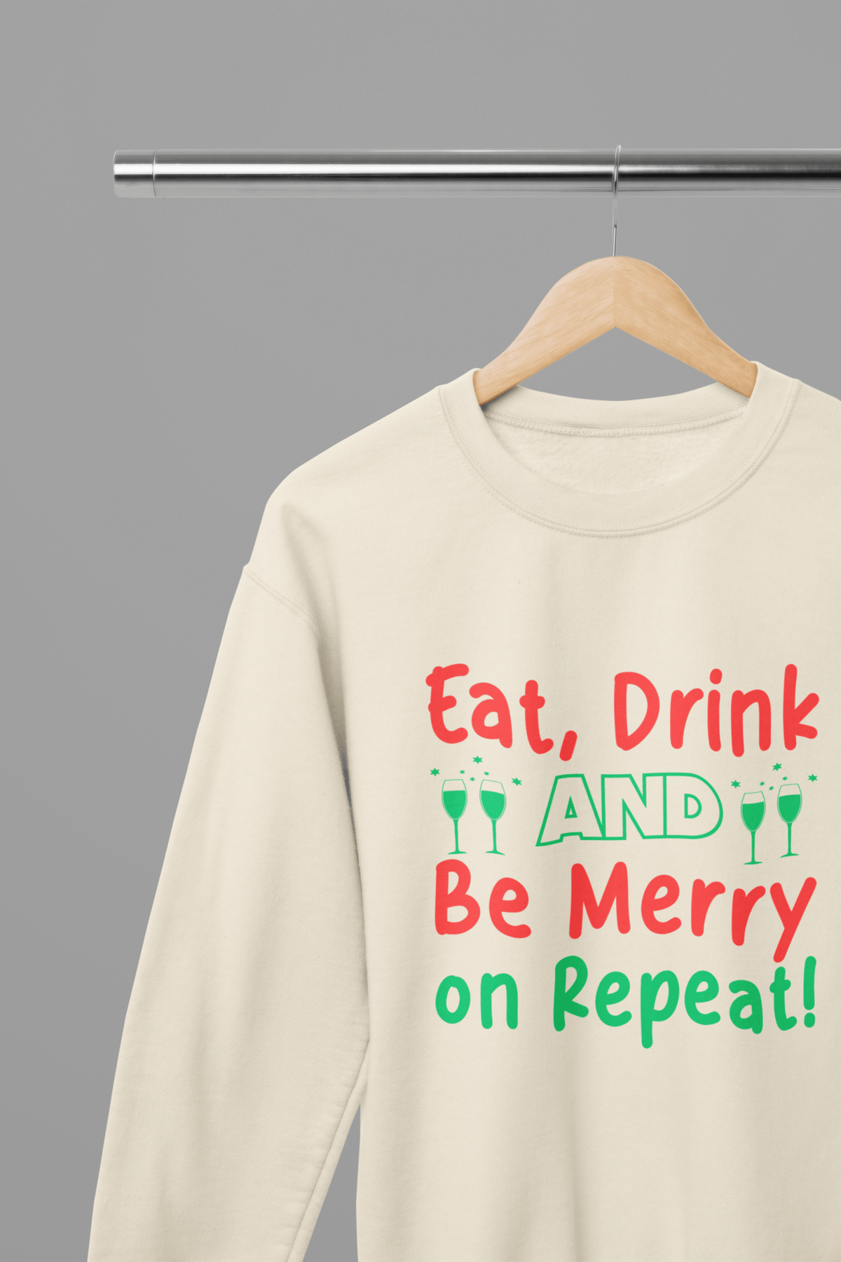 sand sweatshirt with eat drink be merry repeat holiday design