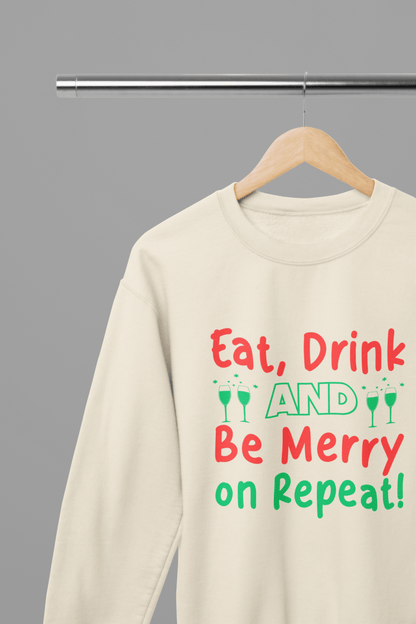 sand sweatshirt with eat drink be merry repeat holiday design